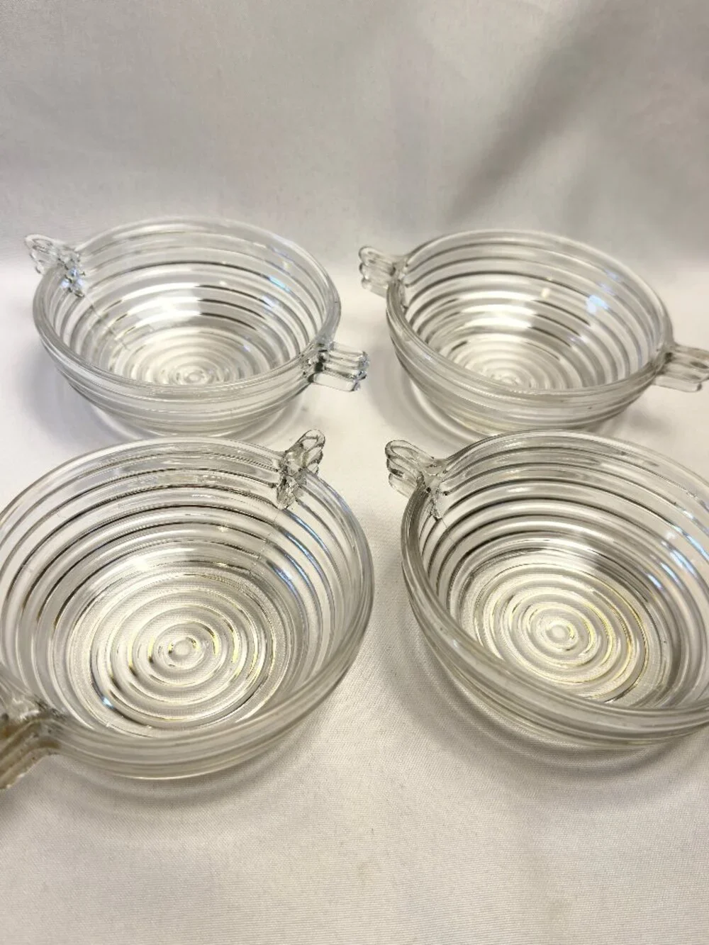 Anchor Hocking Manhattan Clear Pressed Glass 6” Handled Cereal Relish Bowls 4 pc